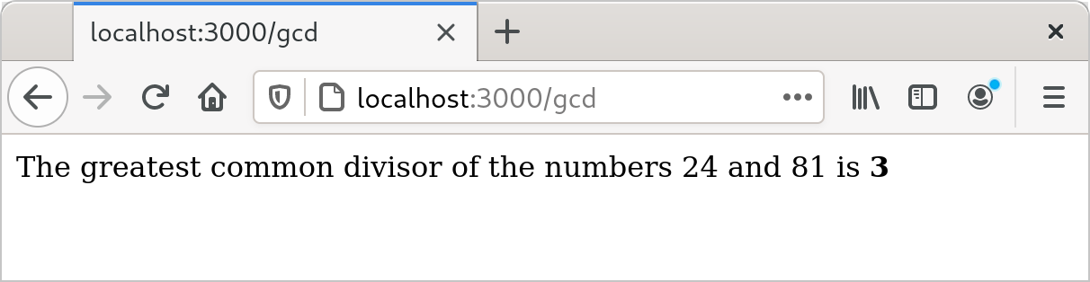 Web page showing results of computing GCD